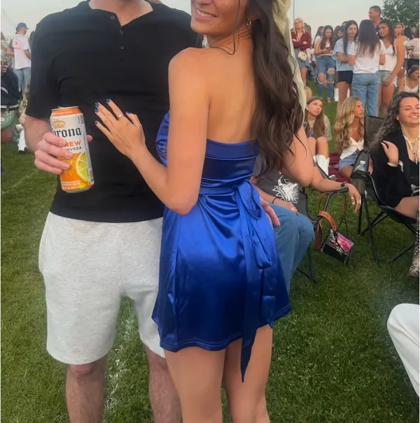 Satin blue mini dress with bow on the back🩵 - Image 2