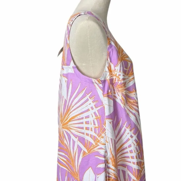 LOFT Tropical Palm Print Linen Blend Dress Women’s Size Medium Purple NWT Cruise - Image 8