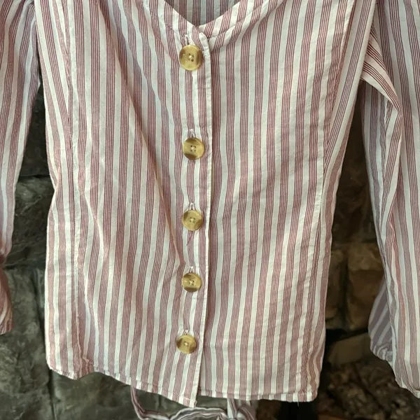 Abercrombie & Fitch Tie Front Stripe‎ Button Front Top, M - Image 5