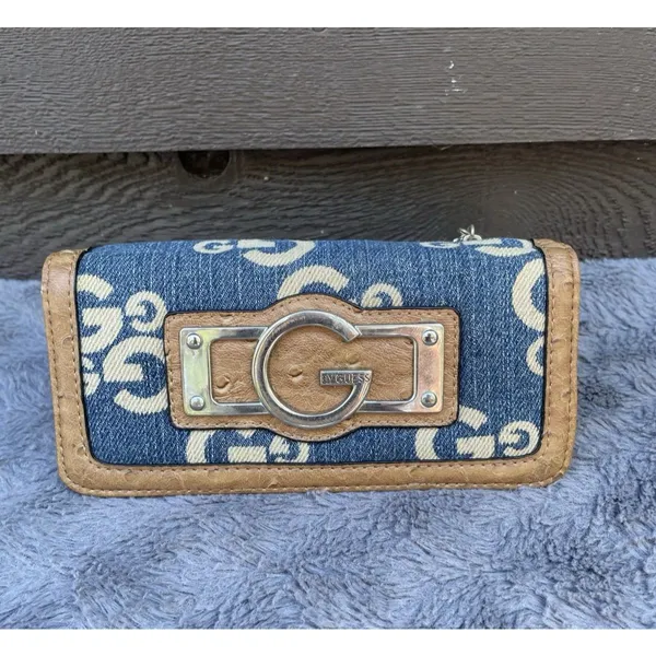 G By Guess Slim Amore Wallet 90s Y2K Monogram Denim Faux Gator Leather - Image 2