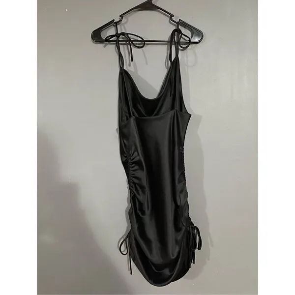 Adika Willow Satin Black Ruched Dress Size Large - Image 6