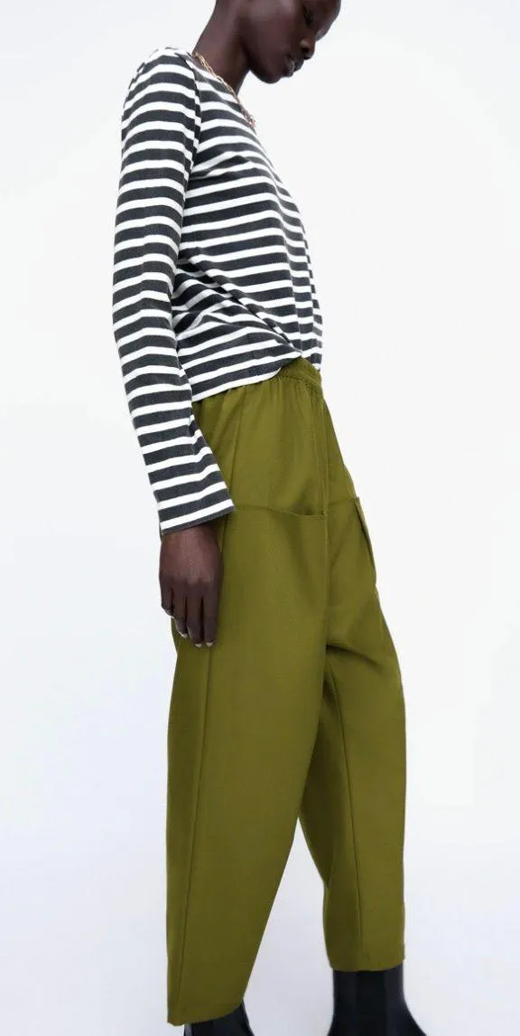 ZARA NWT Baggy Low Waisted Pants W Pockets Green - Image 3