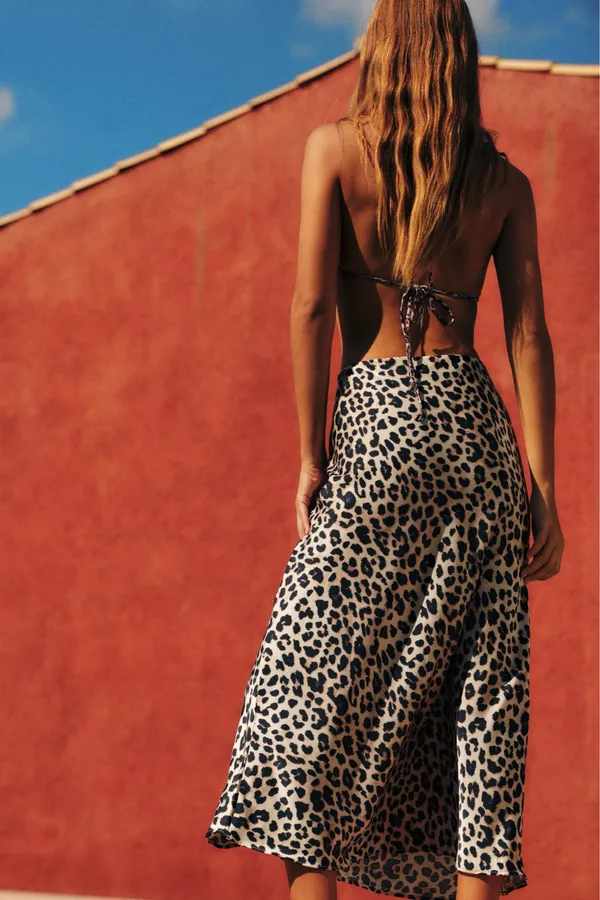 Zara skirt midi satin leopard cheetah animal print flows fitted casual summer - Image 9