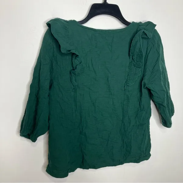 Francine ruffle gauze top 100% cotton green women’s size small‎ - Image 7