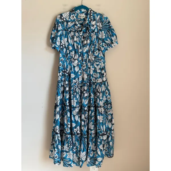 Diane von Furstenberg Queena Blue Floral Midi Shirt Dress Poplin Luxe L - Image 2