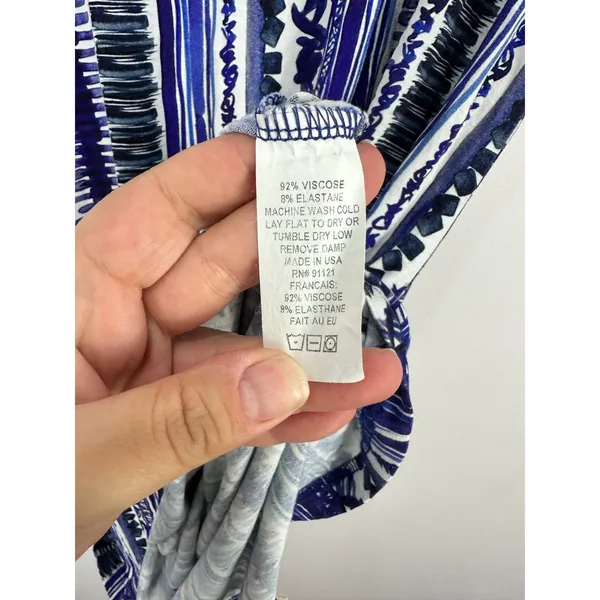 Snoskins‎ T-Shirt Dress Womens L Blue Abstract Stripe Short Sleeve Stretch Artsy - Image 3