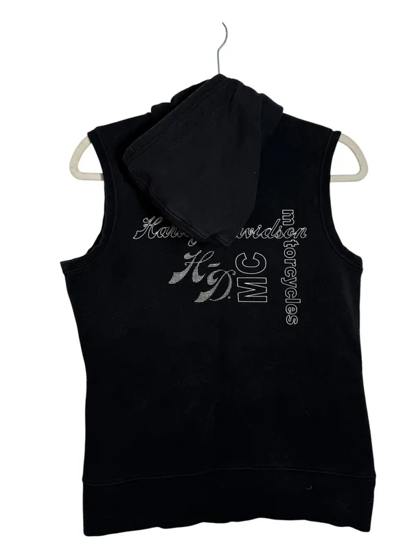 Harley Davidson Hooded Sweatshirt Vest Zip Up Rhinestone Y2K Black Medium - Image 9