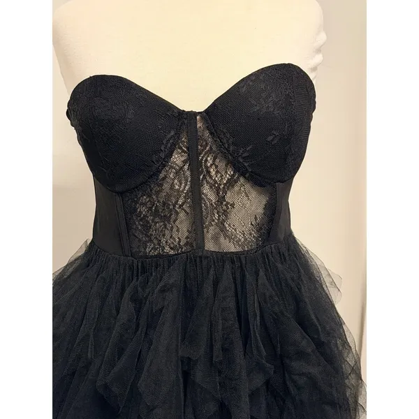 Faeriesty Maxi Dress Sz 1XL Black Lace Corset Tiered Tulle Gown‎ Goth Prom - Image 5
