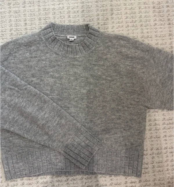 Garage grey mock-neck cropped knit sweater - Image 2