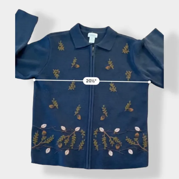 Classic Elements‎ Vintage embroidered leaves cardigan sweater size M - Image 3