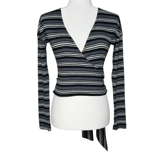 Free People Small Always‎ With Me Striped Faux Wrap Long Sleeve Tee - Image 5