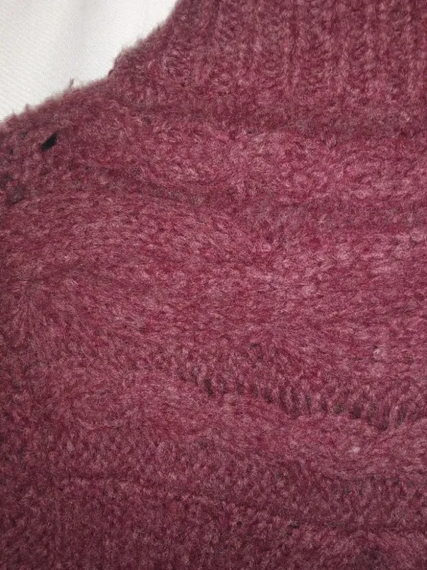 Free People XS Wine Berry Puff Sleeve Big Knit Cardigan Sweater - Image 5