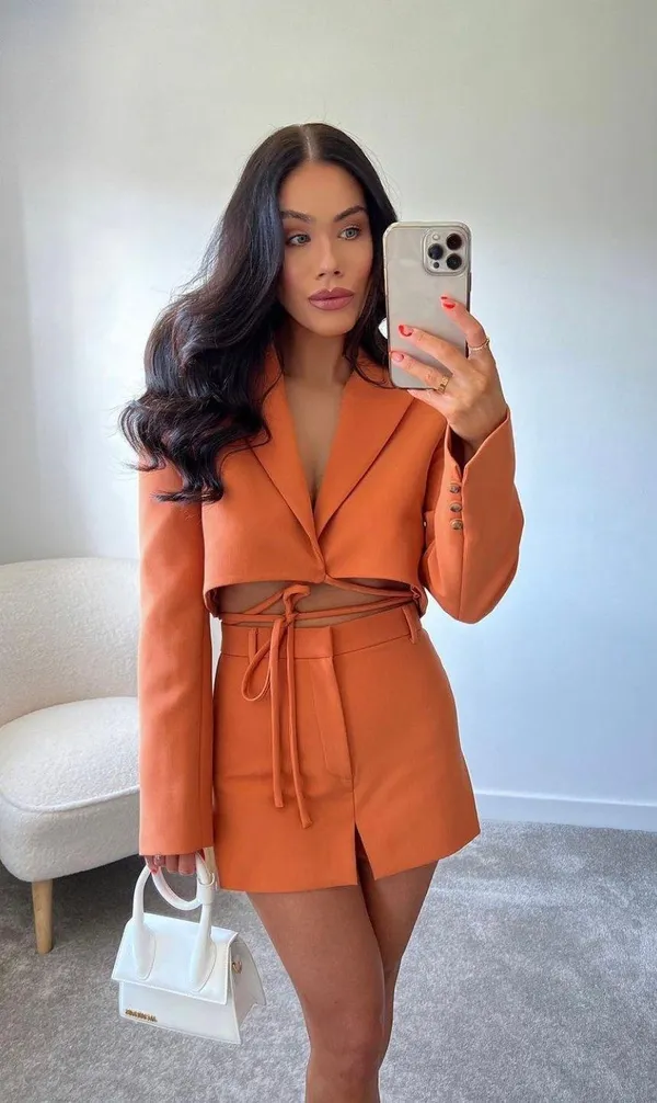 Zara 2 piece Tangerine Tied Crop Blazer and Skort - Image 6