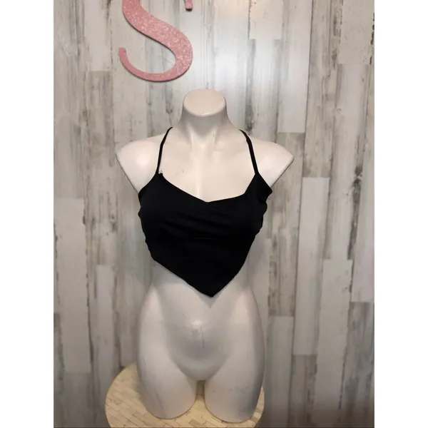 Blue Blush Black Handkerchief Crop Top Criss Cross Tie Back size Small - Image 2
