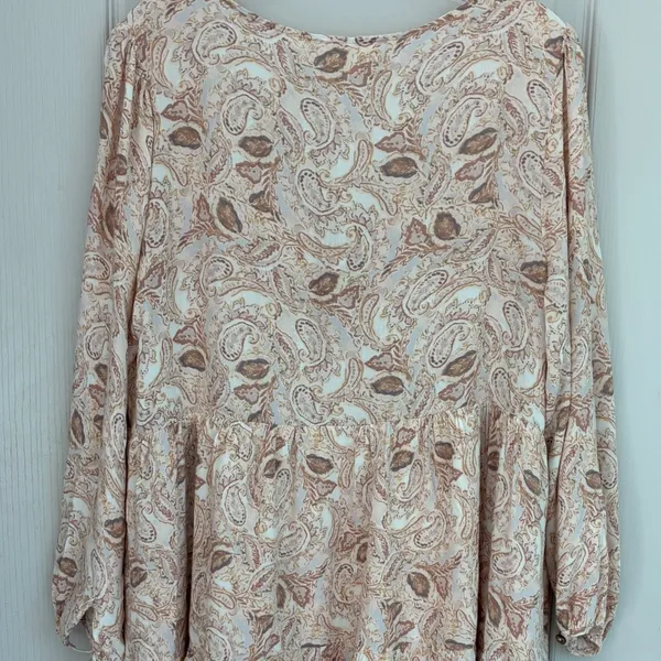 Bohme Womens Paisley Tiered Babydoll Mini‎ Dress Tan Brown V-Neck Rayon FD6018 M - Image 11