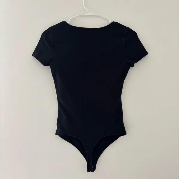 Black Abercrombie Short Sleeve Cotton Seamless Squareneck Bodysuit - Image 3