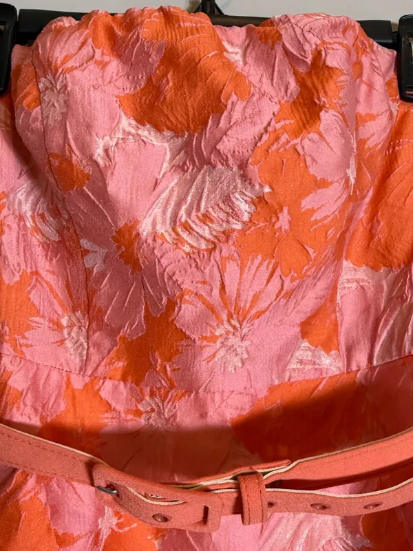 Eva Franco Strapless Peplum Floral Jacquard Dress Women's 2 Pink Orange Cocktail - Image 7