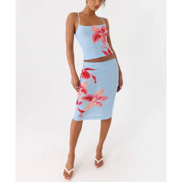 Peppermayo Cami Top & Midi Skirt Floral Tamia Size XS Blue Pink - Image 6