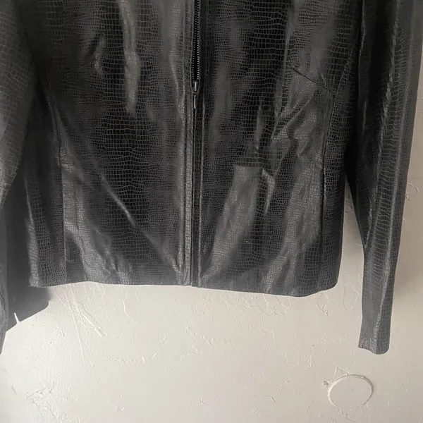 Valerie Stevens Y2k Large 100% Leather Snake Skin Embossed Grunge Bomber‎ Jacket - Image 3