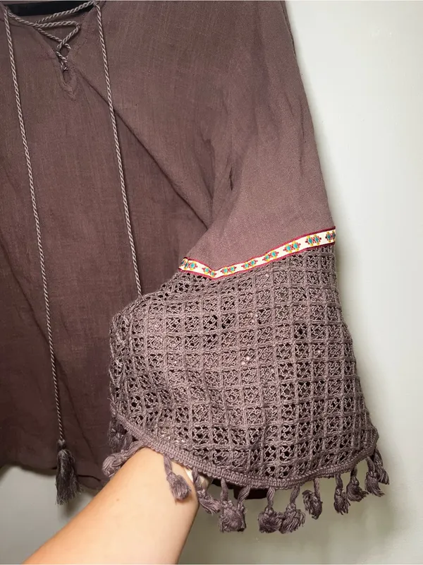 Entro Women's Brown Crochet Sleeve Hooded Top - Image 3