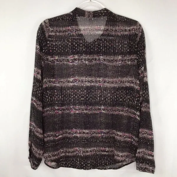Cabi Large Semi Sheer Button Front Blouse Black Abstract Print Long Sleeve Top - Image 3