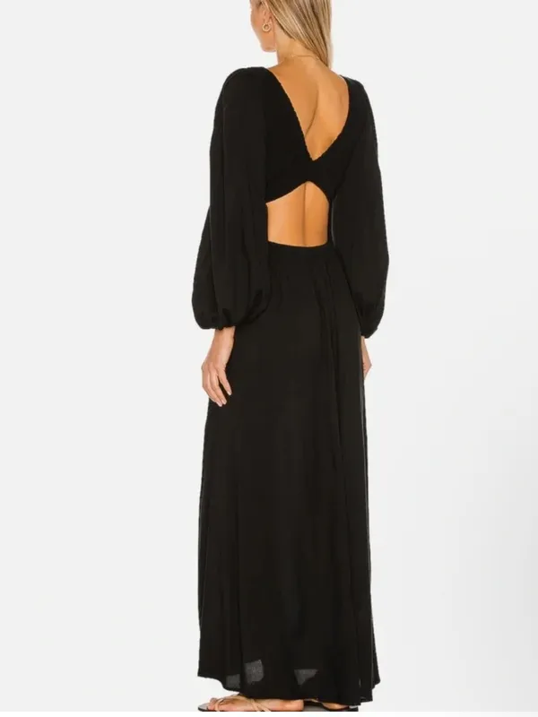 Indah Julie Solid Ruched Bodice Cutaway Maxi Dress in Black Sz M - Image 2