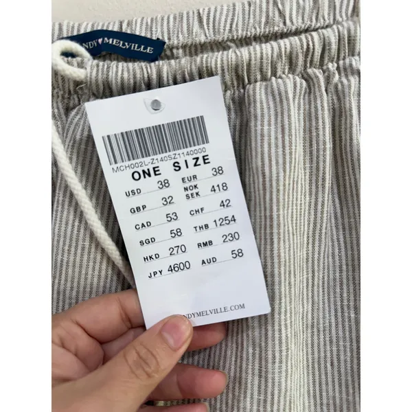 Brandy Melville Tan White Striped 100% Linen Drawstring Pants One Size NWT - Image 4