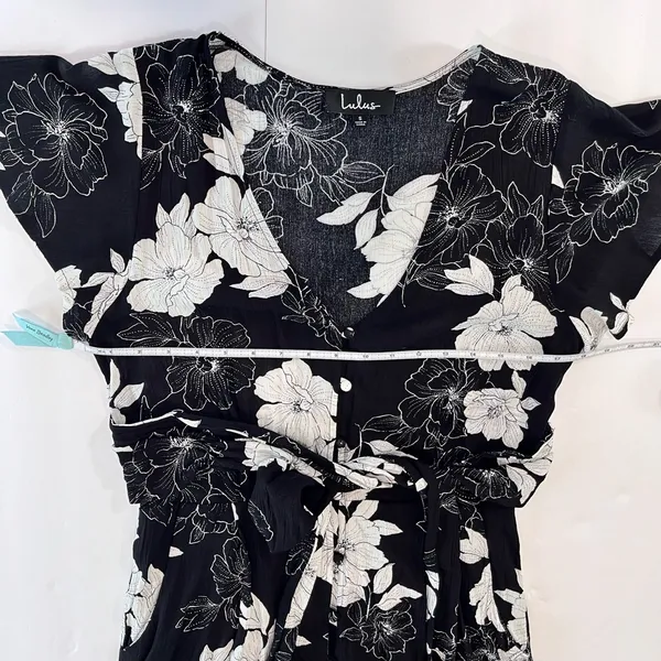 Lulus North Pacific‎ Black White Floral Cropped Wide Leg Pockets Jumpsuit SMALL - Image 7