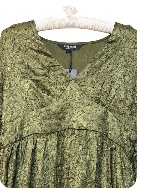 NWT Disturbia Women’s Arda Virago Crinkle Green Olive V-Neck Mini Dress Size 10 - Image 7