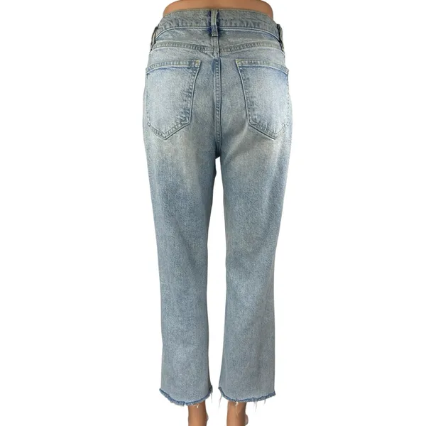 Zara Blue High Waisted Frayed Raw Hem Button Fly Straight Denim Jeans Pants Sz 6 - Image 3