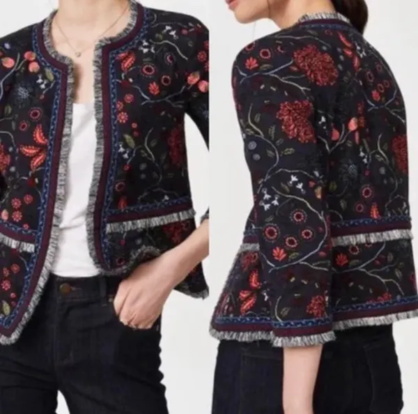 Ann Taylor Loft Primavera Fringe Trimmed Jacket size 2 - Image 2