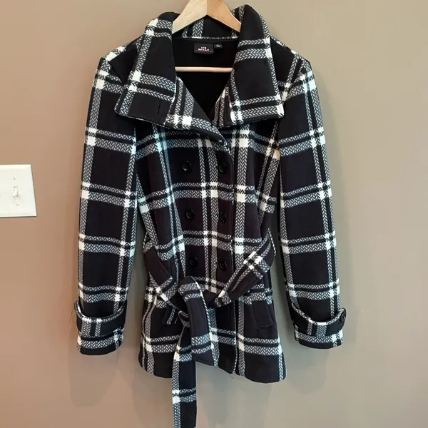 Ike Behar Fleece Check Print Peacoat Black‎ White S - Image 3