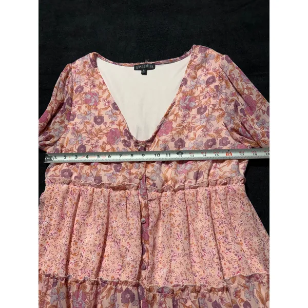 Ksnedjk Tiered Ruffle Floral Long Sleeve Mini Dress Womens L Pink Purple‎ - Image 8