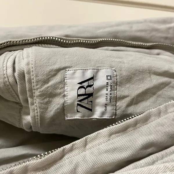 Zara Men's Utility Chore Jacket Light Grey Full Zip Patch Pockets Size Small - Image 3