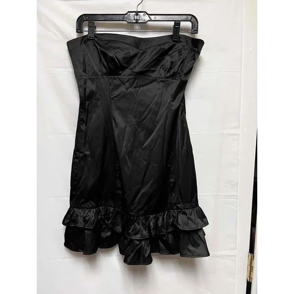 Misope Womens Black Satin Strapless Ruffle Hem Mini Dress Size L Women - Image 3