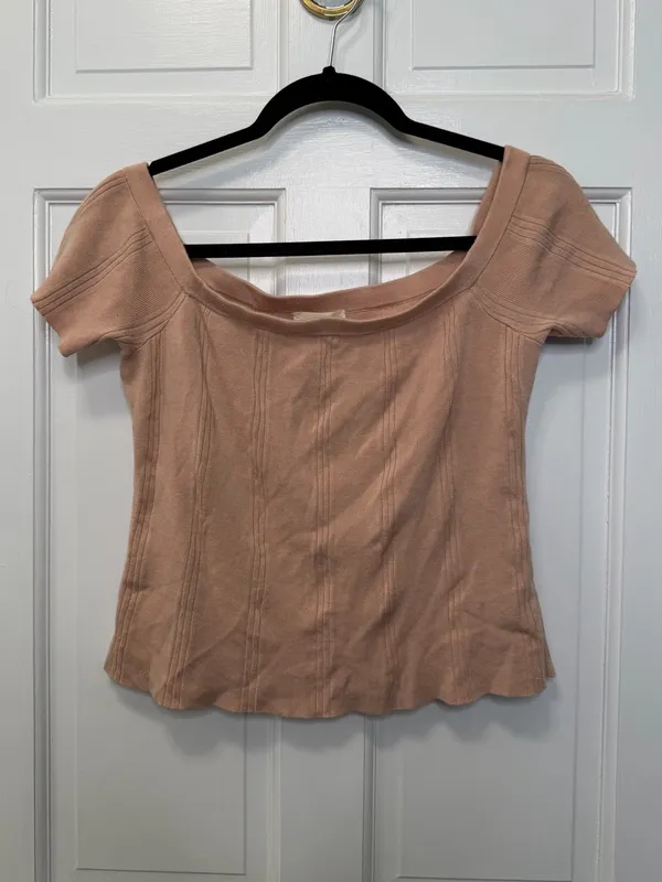 L’AGENCE Yuki Fitted Rib Off The Shoulder Top‎ Size Large - Image 3