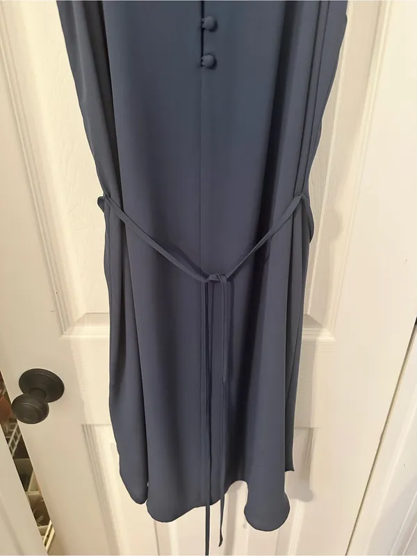 LOFT Dark Navy Slip Midi Dress with Tie Waist - Image 4