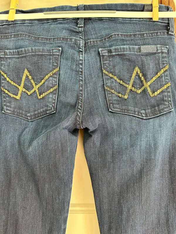 7 For All Mankind A Pocket Dark Blue Flared Boot Cut Low Rise Stretch Jeans sz28 - Image 3