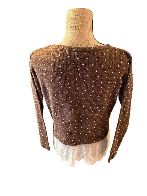 Altar'd State Polka Dot Lace Trimmed Sweater Women's Size XS (Oversized) - Image 3