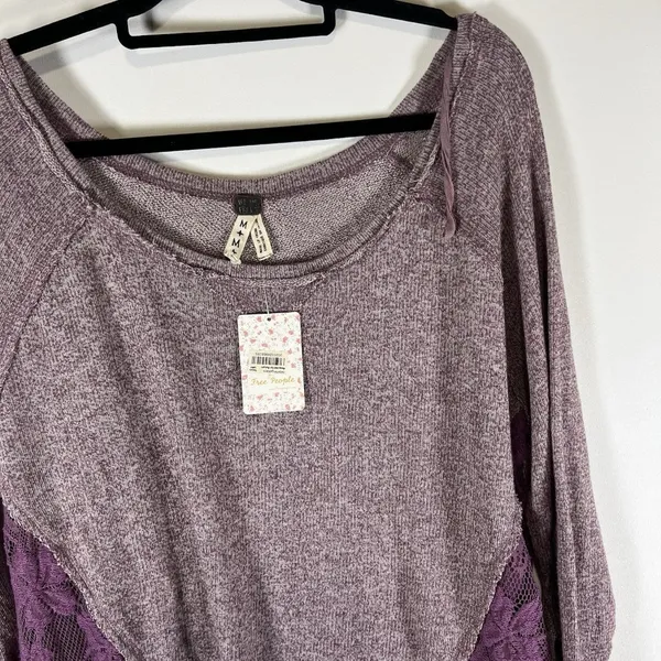 Free People We The Free Purple Sweater‎ Top Lace Sides Womens M - Image 4