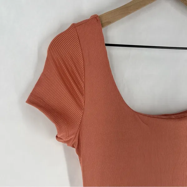 Haute Monde‎ Blush Pink Stretch Ribbed Jersey Knit Side Slit Bodycon Maxi Dress - Image 4