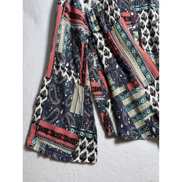 Massini Womens Large Patchwork Paisley Bell Sleeve Boho Peasant Blouse Top - Image 5