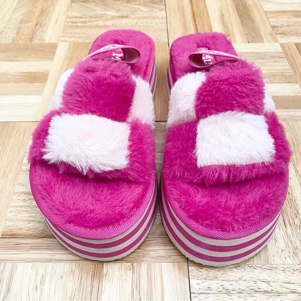 MUDD Stormy Fuchsia/White Fuzzy Elastic Slingback Slides Platform Slippers Sz 9 - Image 4