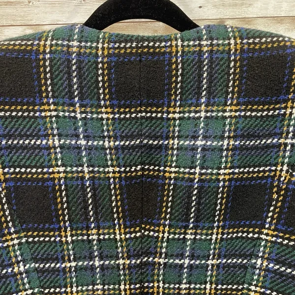 Calvin Klein‎ Womens 2 Jacket Tweed Topper Coat Green Plaid Tartan Open Front - Image 7