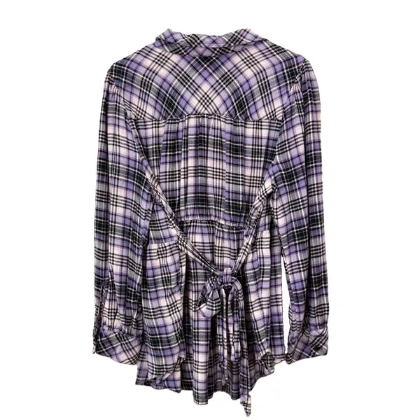 Torrid Soft Flannel Tie Back Button Up Tunic‎ Purple Plaid Size 1X - Image 8