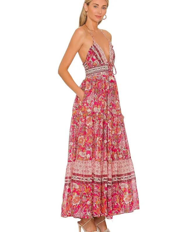 NWT Free People Real Love Maxi in Meadow Combo Floral Cotton Halter Dress L - Image 2