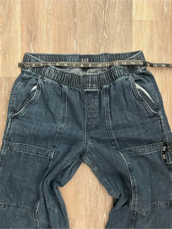 Gap Womens Wide Leg Jeans Medium Dark Wash Denim Easy Cargo Jean Pull On Utility - Image 9