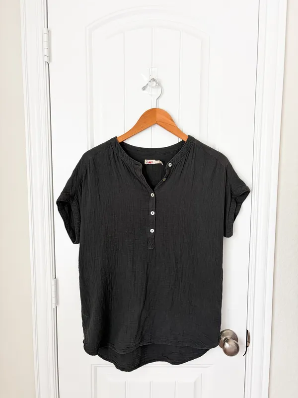 Faherty Dream Cotton Gauze Desmond Blouse Charcoal Grey Size Small - Image 2