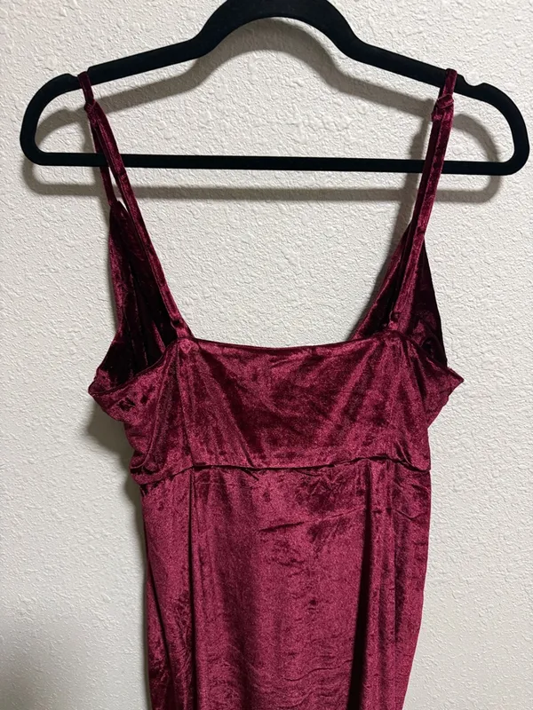 Showpo Burgundy Velvet Dress Surplice Draped Bodycon‎ Size 10 - Image 7