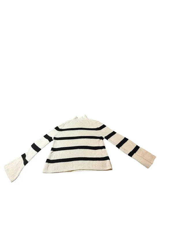 Banana Republic Merino Wool Striped Mock Neck Sweater Cream Black Small S - Image 4